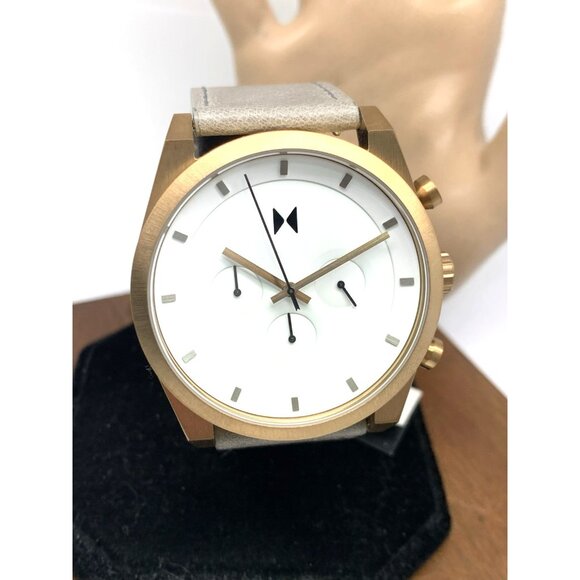 MVMT Men's Watch Quartz Chronograph White Dial Bronze Gray Leather Band 44mm - Picture 13 of 14